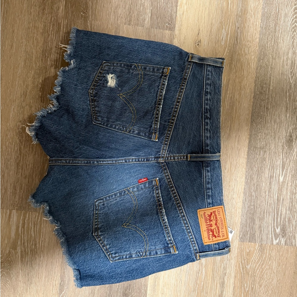 Ripped High-Rise Denim Shorts in Blue - Picture 2 of 2